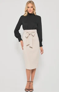Amelia High Waist Paperbag Midi Skirt - Camel Colour - Picture 1 of 4
