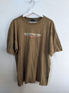 Vintage ASICS Shirt Mens Extra Large Brown Short Sleeve Cotton Graphic
