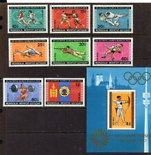 MONGOLIA 1972, MUNICH OLYMPICS, Scott C24-C31,C32,  8 STAMPS AND S/S, MNH