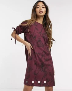 Native Youth Kleid Größe Small Burgunderrot Oversize Allover Blumenmuster T-Shirt - Bild 1 von 18