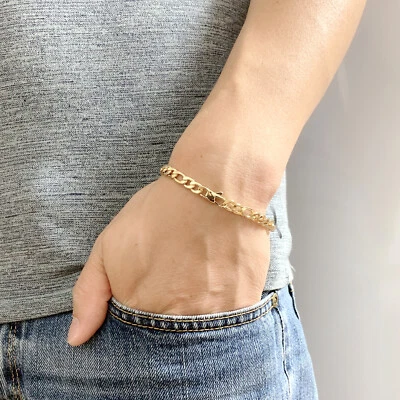 6mm Stainless Steel Bracelet 18K Gold Plated Jewelry Figaro Chain Cuban Links - Image 1 of 4