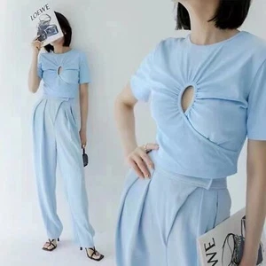 C/MEO Collective Different Story Short Sleeve Top Powder Blue NWT Women SIZE XS - Picture 1 of 2
