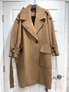 The Kooples $685 NWT Roomy Camel-Coloured Wool Coat with Belt Size M - Picture 1 of 12