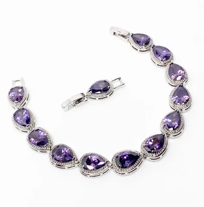 Amethyst Purple Crystal Teardrop Bracelet Rhinestone Vintage Style Women Gift - Picture 1 of 5