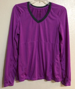 Kyodan Women’s L Athletic Running Pullover Top V-neck Thumbholes Purple Fuchsia - Picture 1 of 9