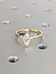 6 Prong 2Ct Marquise Moissanite 14K Yellow Gold Filled Solitaire Engagement Ring - Picture 1 of 16