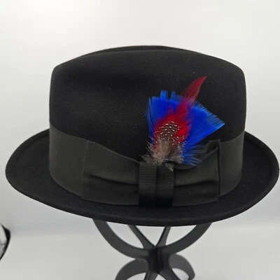 Sombrero de fieltro negro vintage Knox NY Cushion Aire con banda negra Fedora talla 6 7/8 Foto 1 de 4