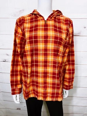 C.J. Banks Womens Full Zip Hoodie Size 1X Red & Orange Plaid Long Sleeve - Image 1 of 4