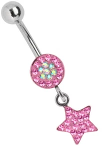 Piercing Ombelico Banana Spina Con 2-farbiger Rotonde Piastra E Stella Pendente - Foto 1 di 4