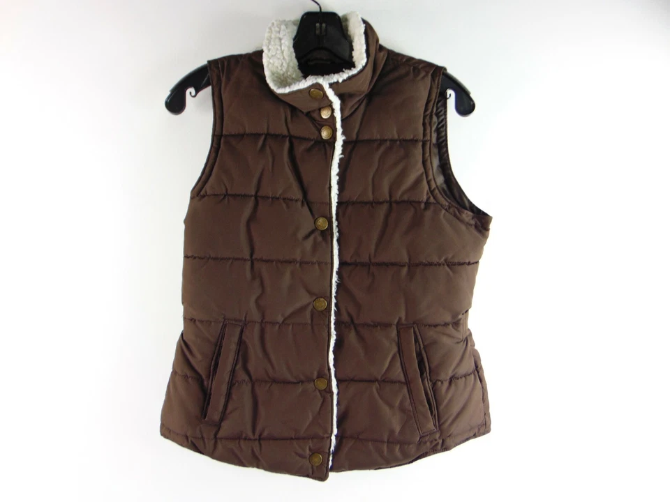 Maurices Brown Polyester Snap Button Faux Fur Vest Womens M - Image 1 of 4