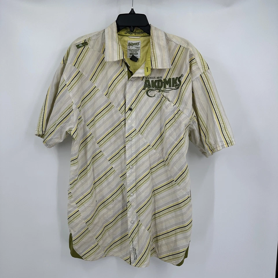 Camisa Akdmiks Para Hombres Con Botones Talla XL Hip-Hop Y2K Rayas Bordado Logo Foto 1 de 4