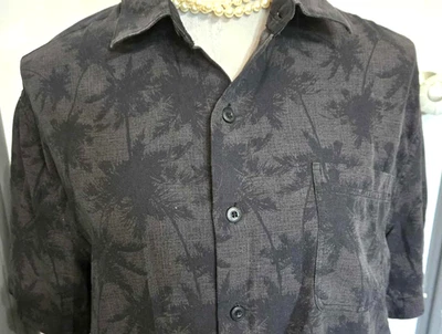 Camisa de campamento Nat Nast para hombre mediana con botones 70 % seda gris y negra estampado por todas partes Foto 1 de 4