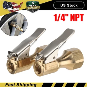 Portabrocas de aire de flujo abierto de latón recto inflable para neumáticos 2 piezas clip de bloqueo 1/4" NPT Xb - Imagen 1 de 16
