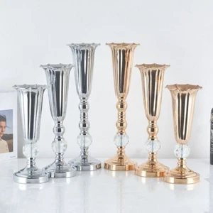 Golden Flower Vase Iron Flower Stand Fashion Metal Vases Home - Picture 1 of 18