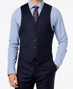 Ralph Lauren NWT Wool Stretch Hitchcock Button Up Suit Vest Navy Striped Small - Picture 1 of 5