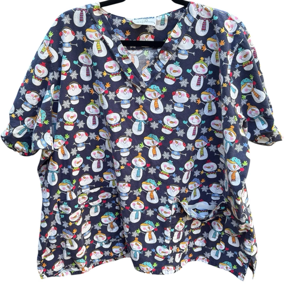Boneco de neve Landau Scrub Top feminino 2X gola V fofo inverno - Imagem 1 de 4