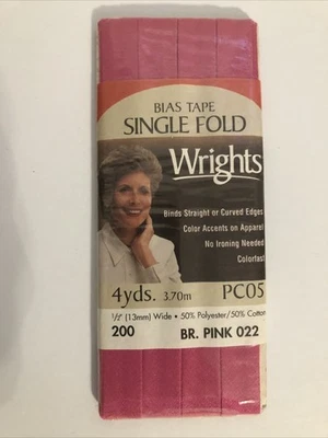 Cinta sesgada de un solo pliegue Wrights - 4 yardas - 1/2" de ancho - Br. Rosa 022 Foto 1 de 3