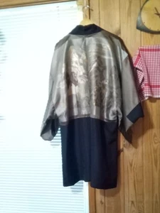 Vintage Japanischer Wende Kimono Seide Schwarz Beige  - Bild 1 von 9