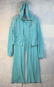 Juicy Couture Womens Velour Full Tracksuit Hoodie Zip Up Large Turquoise Y2K 90s - Picture 1 of 21