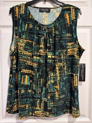 Blusa Evan-Picone Etiqueta Negra/Negro y Perenne Multicolor/Sin Mangas ~ Talla XL Foto 1 de 4