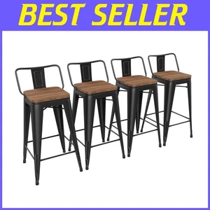 Elegant 26-Inch Kitchen Bar Stools Set of 4 with Stackable Design - Black Finish - Picture 1 of 10
