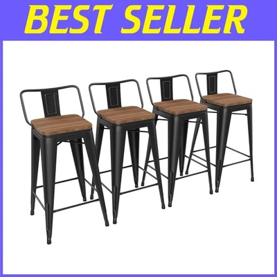 Elegant 26-Inch Kitchen Bar Stools Set of 4 with Stackable Design - Black Finish - Image 1 of 4
