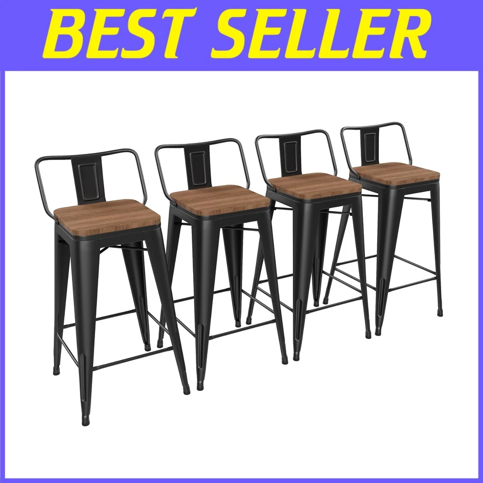 Elegant 26-Inch Kitchen Bar Stools Set of 4 with Stackable Design - Black Finish - Image 1 of 4