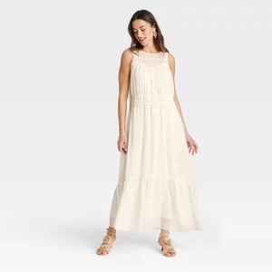 A NEW DAY Ethereal Ivory Sheer Layered Chiffon Maxi Dress SZ. LRG NWT! - Picture 1 of 12