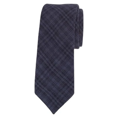 BAR III Mens Slim Tie Navy Blue Tonal Toto Plaid Linen Blend 2.5 Skinny Necktie - Image 1 of 4
