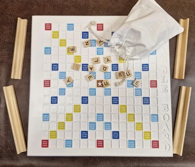 Handmade Wooden Scrabble Board Game In White Gift Xmas - Image 1 of 4
