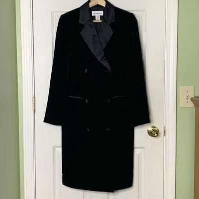Abrigo Chaqueta Vintage Bloomingdale's Terciopelo Negro Mezcla Seda Doble Pecho Talla 6 Foto 1 de 4
