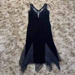 Abito da sera formale velluto vintage Dressbarn taglia 10P strass orlo floreale - Foto 1 di 5