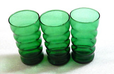3  Vintage Forest Green Glass Tumblers Anchor Hocking 4 3/4"   9 Ounce 1957-1965