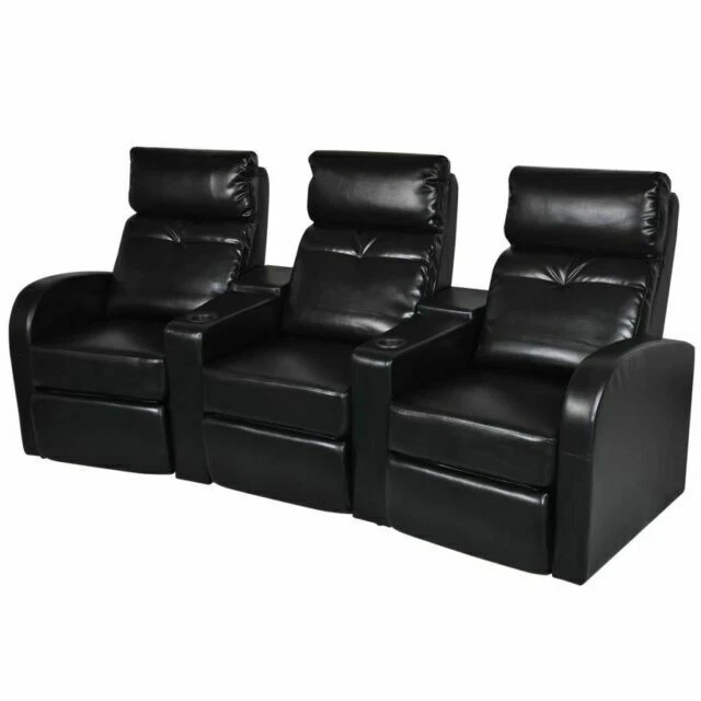 VidaXL 3-Seater Home Theater Faux Leather Recliner Sofa - Black