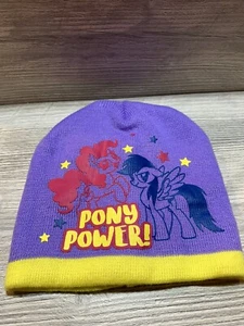 My Little Pony Girls Purple & Yellow Stripe Pony Power Knit Beanie Stocking Hat - Picture 1 of 11