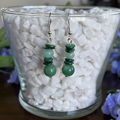 Pendientes Piedra Aventurina Concha Natural Suerte y Prosperidad Verde Aqua Foto 1 de 4