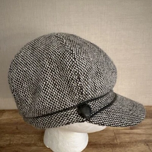NINE & CO. By Nine West Brown & White Tweed Newsboy Cadet Cap Hat Wool Blend 21” - Picture 1 of 9