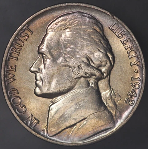 1942 TYPE 1 JEFFERSON NICKEL *TONED* FRESH FROM AN ORIGINAL ROLL-LOT AA-6366 Cover
