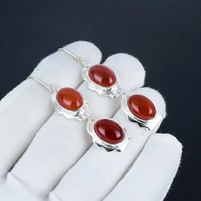 Bello Corniola Gemma 925 Sterling Orecchini Argento per Matrimonio Regali - Immagine 1 di 4