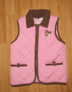 GYMBOREE Vtg Girl's Size 7 Pink Quilted Equestrian Club Vest Jacket Horse Brown - Picture 1 of 5