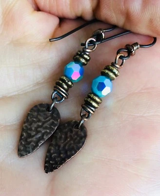 ARTISAN реальный бронзы и бирюзы AB Swarovski серьги гипоаллергенный ниобий - Изображение 1 из 4