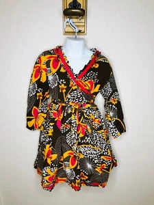 Cupcakes & Pastries boutique Long Sl Brown Yellow Floral Dress Sz 5 Wrap Front - Picture 1 of 8
