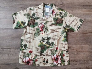 RJC Hawaiian Boys Size 7 Shirt Islands Palm Trees Hibiscus Flowers Hula Khaki - Picture 1 of 4