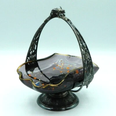 Cesta de abelhas Reed & Barton SP com inserção de vidro pintada à mão - Imagem 1 de 4