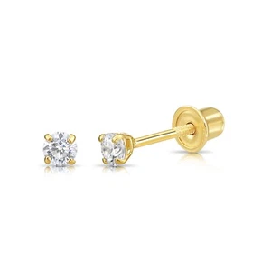 Aretes solitario de diamantes de corte redondo de oro macizo de 14K D FL de 2 mm-3 mm cultivados en laboratorio - Imagen 1 de 16