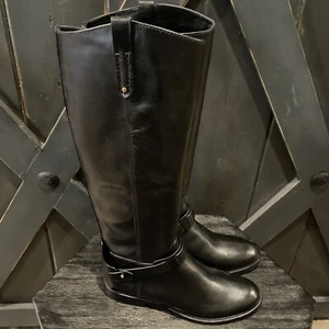 Tory Burch Colton Galleon Leather Riding Boots in Perfect Black - Size 8.5 NIB - Picture 1 of 10