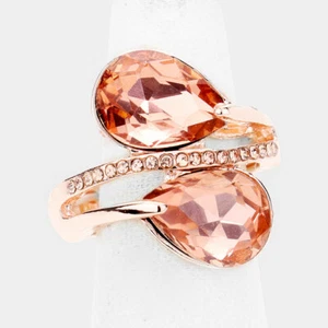 Stylish Adjustable Women's Peach Double Teardrop Stone Ring - Picture 1 of 2