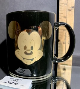 Disney Mickey Mouse Black & Gold Ceramic Coffee Cup Mug Vintage - Picture 1 of 6