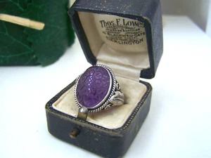 GORGEOUS 925 SOLID STERLING SILVER FLORAL CARVED AMETHYST RING SIZE P MODERNIST - Picture 1 of 10
