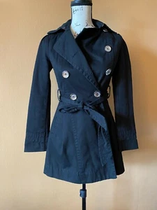 Express Black 100% Cotton Belted Lined Trench Jacket Coat Size XXS 2XS - Picture 1 of 3